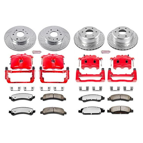 PowerStop Front and Rear Z36 Truck & Tow Brake Pad and Rotor Kit with Red Powder Coated Calipers Fits: CHEVROLET GMC Select Models KC2826-36