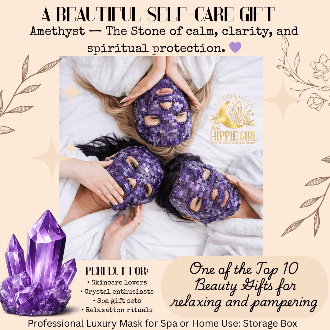 Amethyst Crystal Face Mask – Cooling Stone Facial Mask for Puffiness, Relaxation & Skin Glow – Natural Crystal Skincare Tool for Lymphatic Support & Stress Relief – This Hippie Girl
