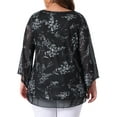 thumbnail image 3 of Agnes Orinda Women's Plus Size Dressy Blouse V Neck Mesh Casual Flowy Work Shirts 3/4 Flared Sleeve Tunic Tops 1X Black, 3 of 6