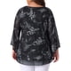 thumbnail image 3 of Blusa elegante de talla grande para mujer Agnes Orinda, con cuello en V, malla, casual, fluida, camisas de trabajo, con mangas acampanadas de 3/4, túnica, talla 3X, color negro, 3 of 6