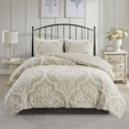 thumbnail image 3 of Madison Park Bedding Queen Full Comforter Set Viola 3-Piece Cotton Chenille Damask Taupe, 3 of 5