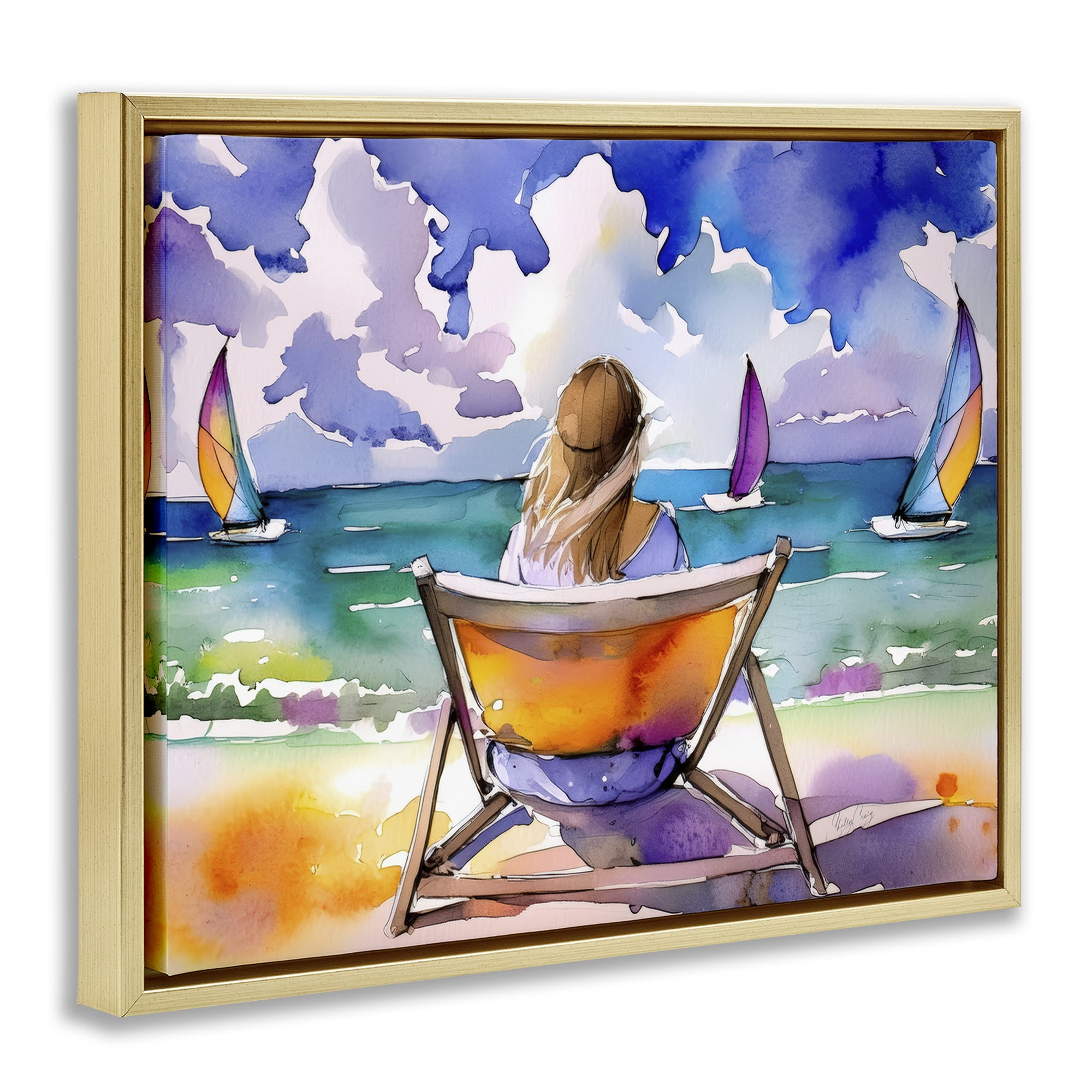 Stupell Industries Front Row to Paradise Gold Framed Floater Canvas Wall Art, design by Shelly Craig