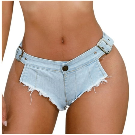 purcolt Women s Jeans Shorts Adjustable Low Rise Stretch Mini Denim Shorts Hot Pants Frayed Cheeky Booty Shorts Beach Party Clubwear