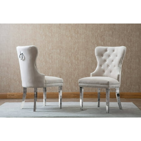 Upholstored-Fufted Side Chair with Stainless Steel Legs & Ring Handle **Set of 2**