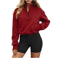 thumbnail image 2 of Ynynloco Womens Quarter Zip Oversized Sweatshirts Teen Fleece Pullover 2026 Mock Neck Sweater Fall Workout Jacket with Pocket, 2 of 9