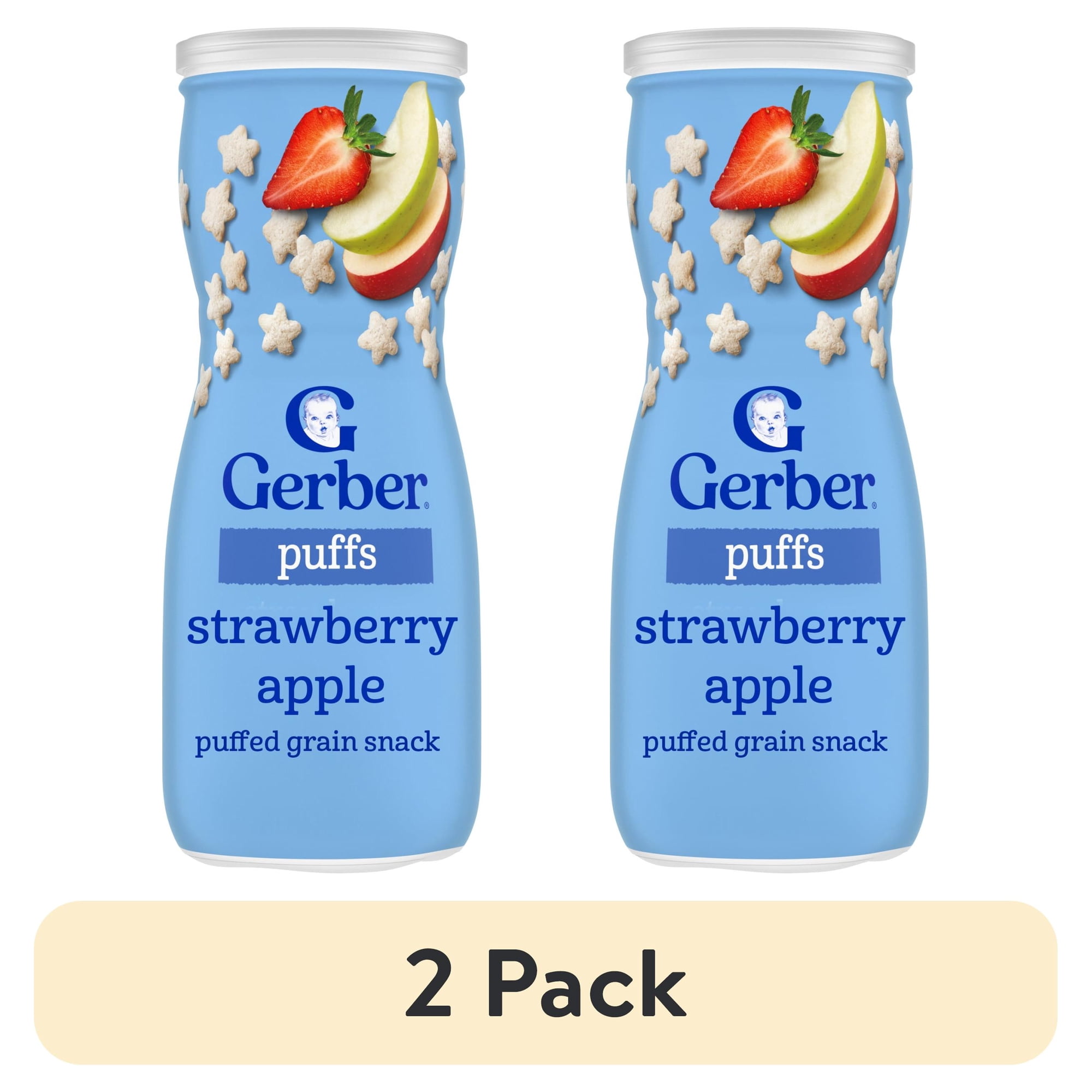 (2 pack) Gerber Baby Feeding, Baby Snacks, Grain & Grow Puffs, Strawberry Apple, Clean Label Project, 1.48 oz Canister