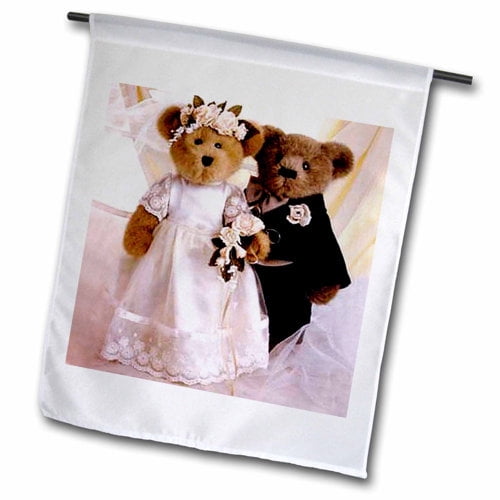 3dRose, Bride and Groom Bears, 18 x 27 inch Garden Flag