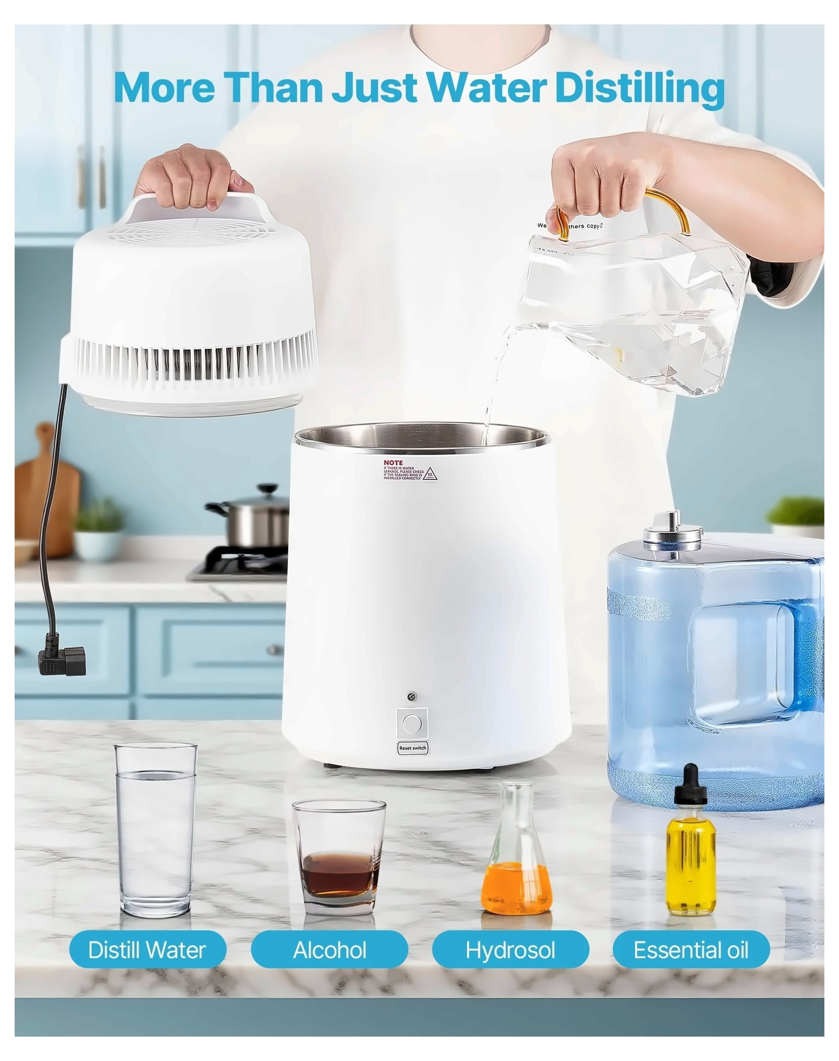 6L Water Distiller Home Countertop Purifier Machine 900W Plastic Stainless Steel
