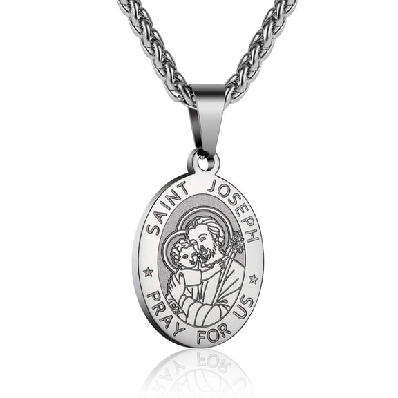 BLAKE Oval Saint Necklace For Men And Women Stainless Steel Catholic Patron Saint With Chain P. Christopher/Michael/Joseph/Jude 24"