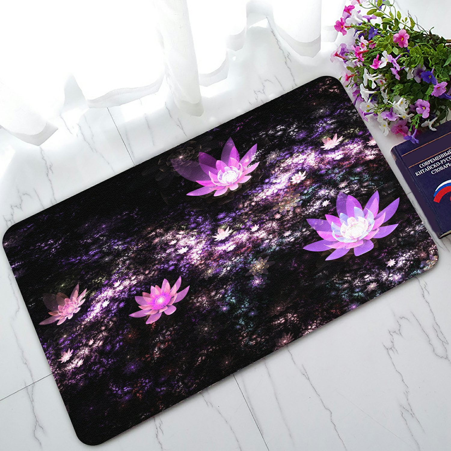 PHFZK Artwork Doormat, Colorful Fractal Floral Garden Doormat Outdoors