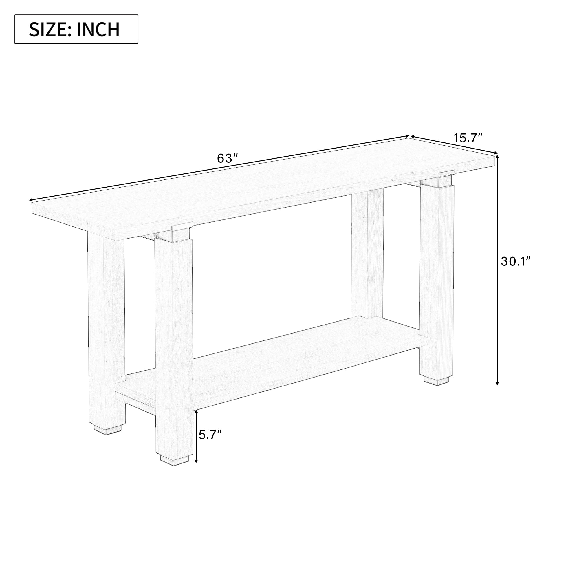 Euroco 63" Long Console Table, Solid Wood Narrow Sofa Table Behind Couch with Open Shelf,Modern Entryway Table for Hallway Living Room,Black