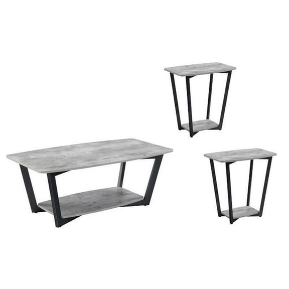 3 Piece Coffee Table Set with Coffee Table and Set of 2 End Table in Faux Birch