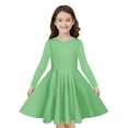 thumbnail image 4 of NAISIBABY Long Sleeve Dress for Girls, A-Line Solid Color Crew Neck Casual Basic Peplum Dress Green 9-10T, 4 of 9