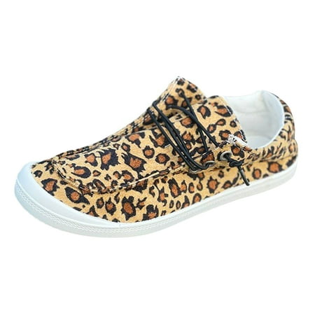 

XINSHIDE Casual Shoes Loafers Female Shoes Sneakers For Female Autumn Leopard Print Canvas Flat Soft Sneakers Vulcanize Female Casual Shoes Fashion Shoes