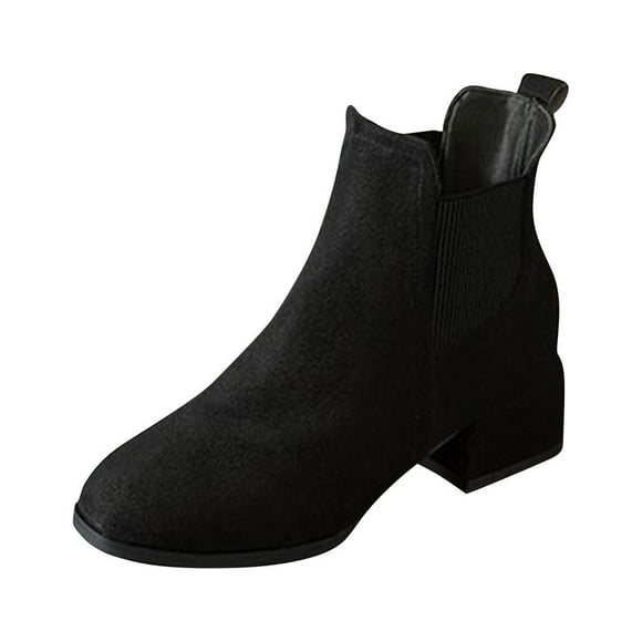 jovati Bottes Courtes Décontractées pour Femmes à Manches, Talon Moyen, Talon Épais, Tige Basse en Suède
