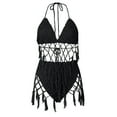 thumbnail image 3 of Wyongtao Women's 2 Piece Beach Swimsuit Crochet Bikini Coverups Halter Neck Swimwear Tassel Dress,Black S, 3 of 7