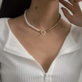 thumbnail image 3 of Pearl Choker Necklace - Trendy Pearl necklace Gold tone, 3 of 9