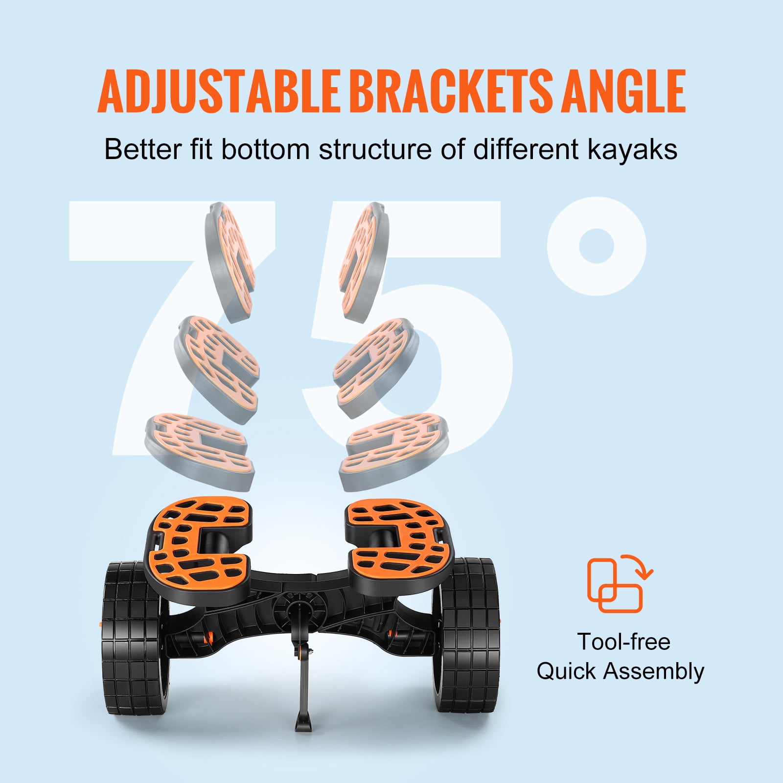 VEVOR Kayak and Canoe Trolley Cart with 10'' Solid Tires，320lbs Load Capacity with Adjustable Brackets and Straps