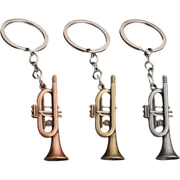Hzzsbu Trumpet Charm Keychain Set, 3-pack Silver Tone Musical Instrument Keyrings for Lovers