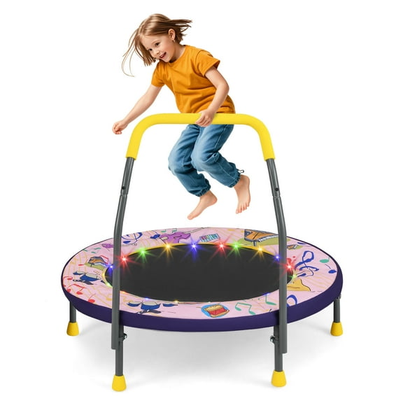 Infans 36" Foldable Kid Trampoline w/ 20 LED Lights Foam Handlebar Padded Safety Cover