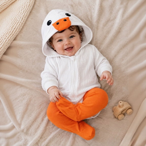 Goose 𝐂ostume Unisex Baby Animal 𝐂ostume, Infant Hooded Romper Cosplay 𝐂ostume/Homewear/Sleepwear