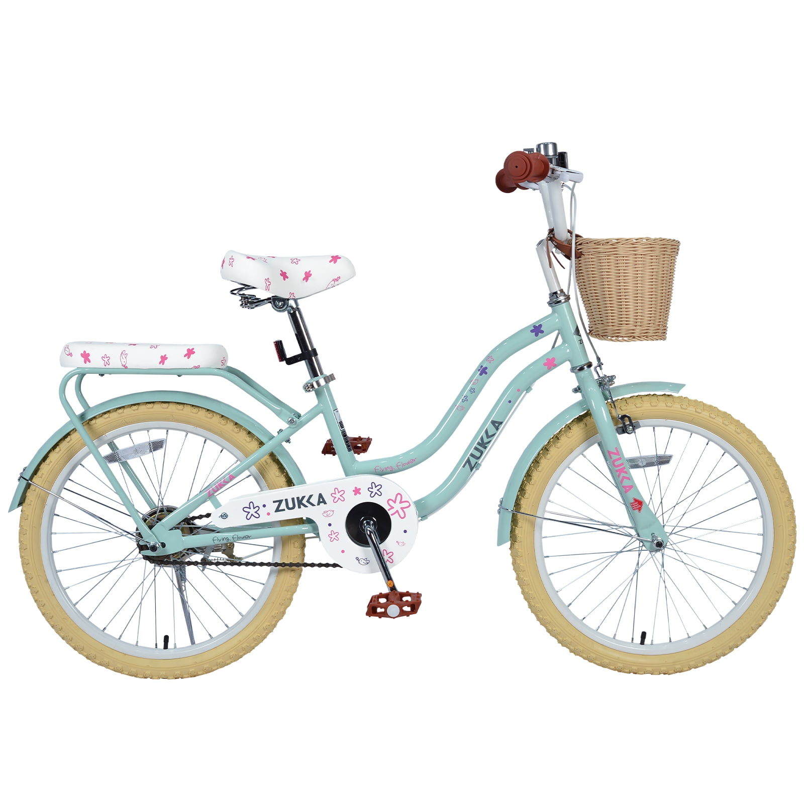 Aukfa 20" Girls Bike with Basket, Kids Bicycle for Ages 7-12, Front & Rear Brakes,Mint Green