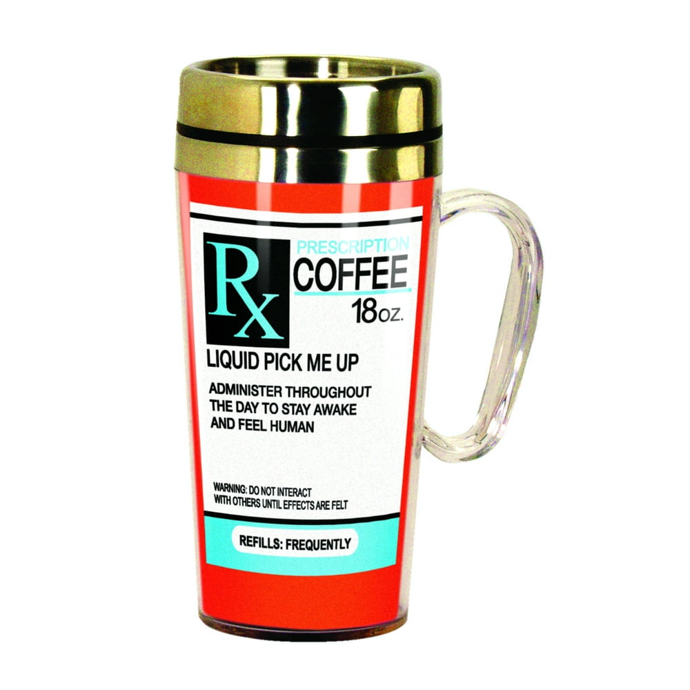 Coffee RX Prescription Insulated Travel Mug with Lid 16 Ounce Coffee
