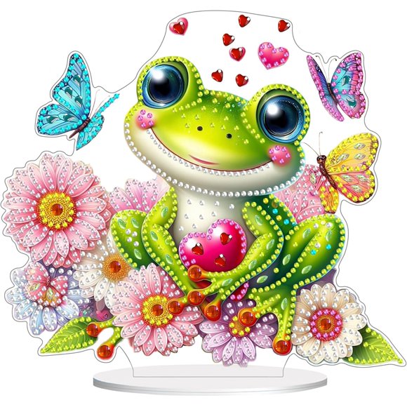 TRAHOO-Tabletop Diamond Art Ornament Kit Frog, DIY Diamond Painting Desk Ornament Kit for Adults, Box Package with Stand(19.8x17.8cm)