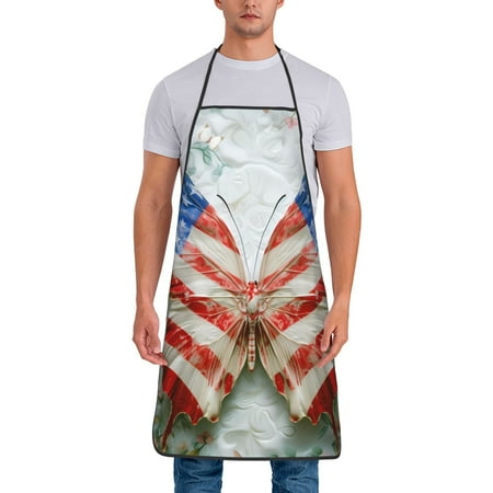 

Lukts Patriotic Butterfly Floral Print Unisex Tie-Up Aprons Bibs for Chef Kitchen Grill Beverage Shop