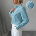 thumbnail image 3 of Otntypg Women's Pearl Elegant Tops Button Down Shirts Dressy Casual V Neck Solid Color Long Sleeve Work Office Collared Tunic Blouse Light Blue XXXL, 3 of 7