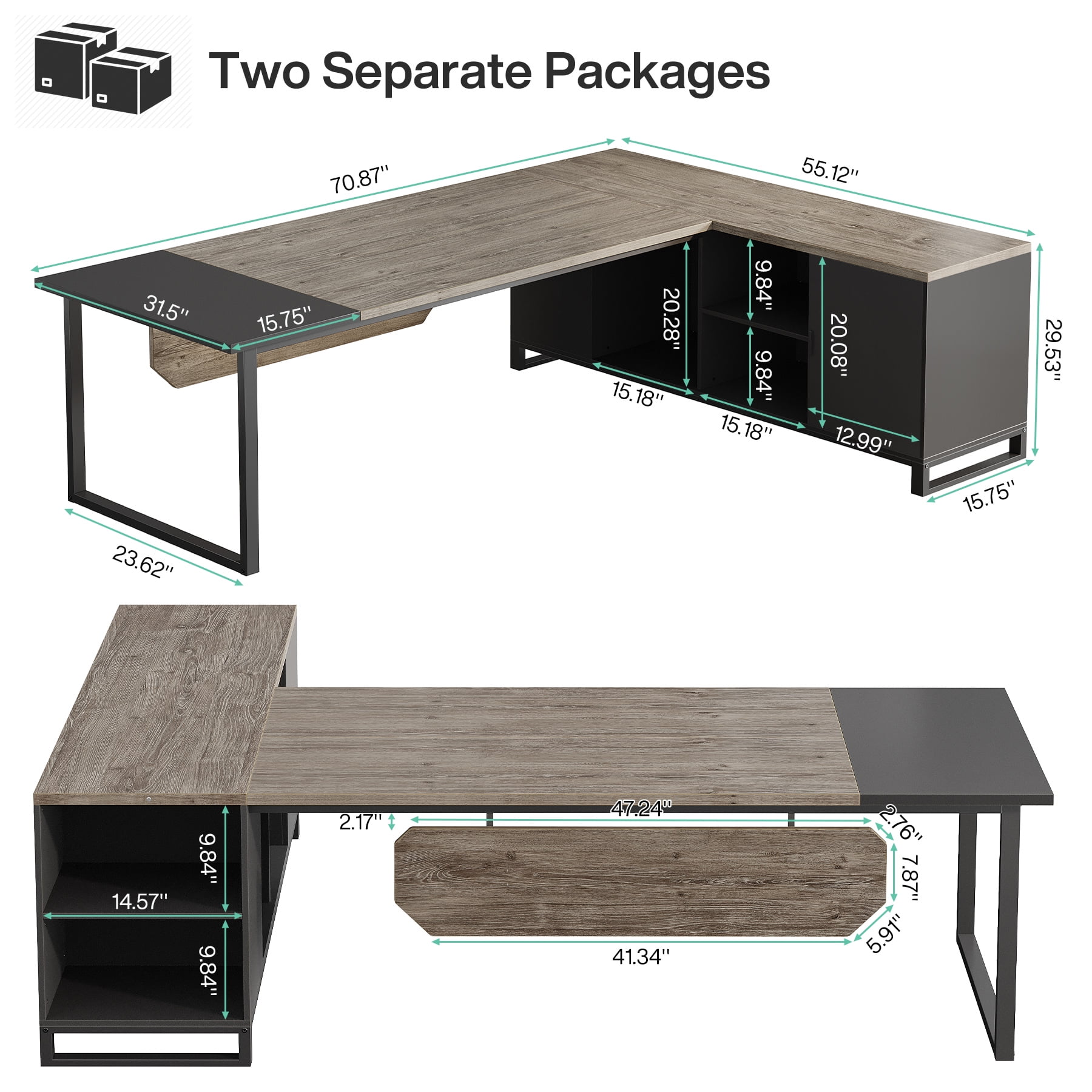 Tribesigns 70.8" L-Shaped Executive Desk with 55" File Cabinet, Modern L-Shaped Computer Desk with Storage Shelves and Cabinet for Home Office, Retro Gray