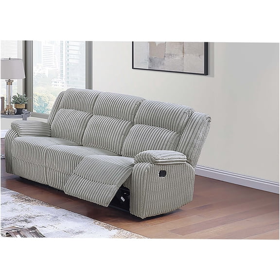 JERFIT Modern Reclining Sofa with Plush Corduroy Upholstery, Motion Recliner Couch for Living Room, Grey Ash