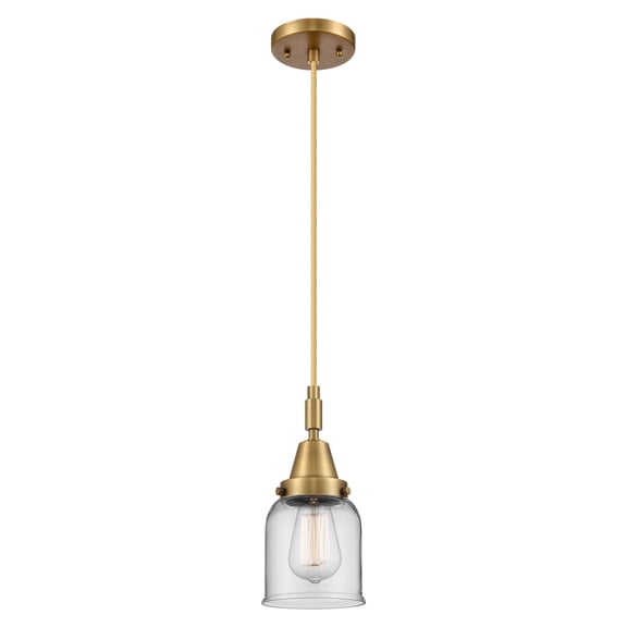 447-1P-BB-G52 Innovations Lighting Bell - 1 Light Cord Hung Mini Pendant-11.13 Inch Tall and 5 Inch Wide-Brushed Brass Finish-Clear Glass Color
