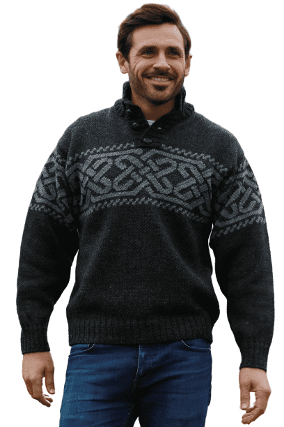 Irish Celtic Wool Sweater Men's Fisherman Troyer Pullover Made in ...