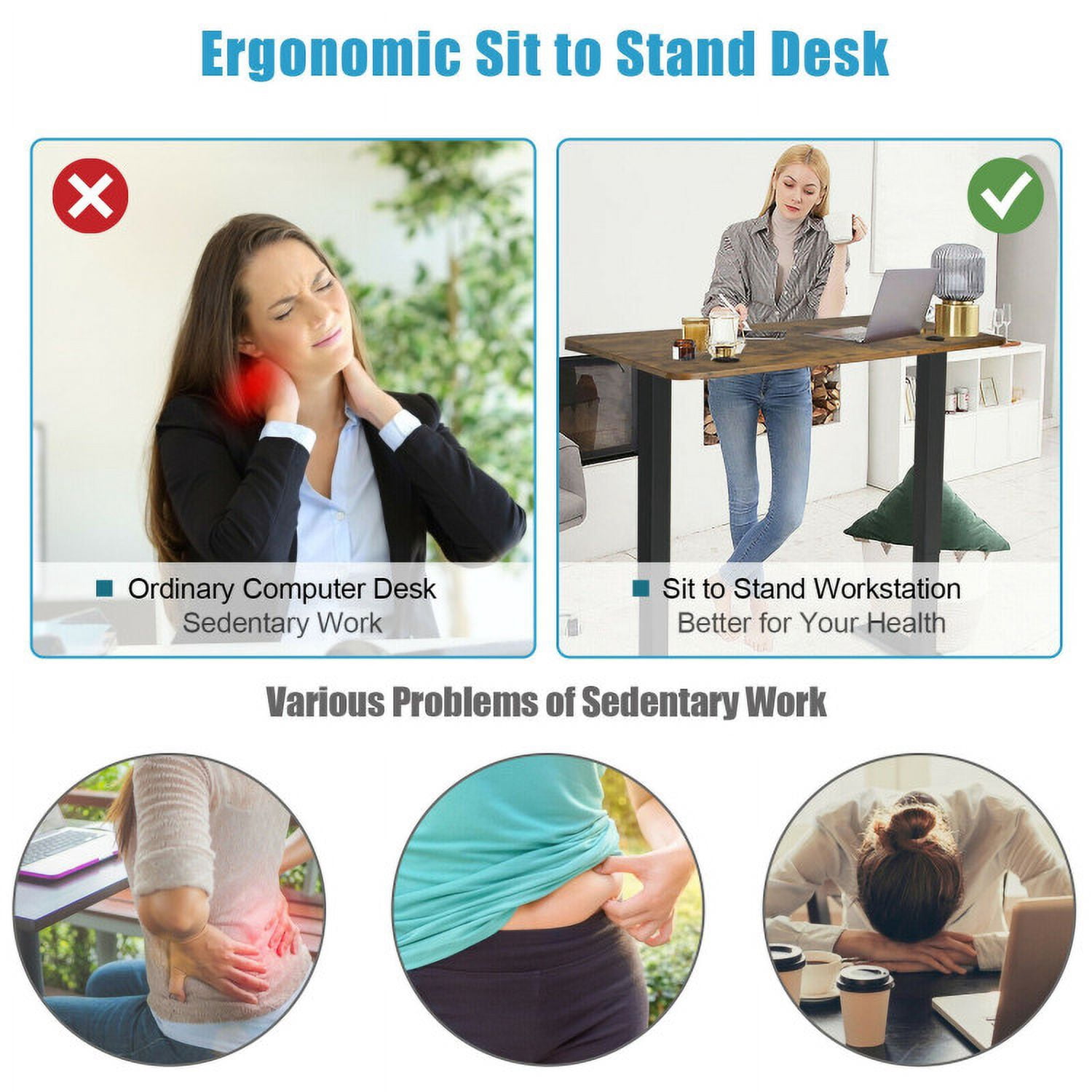 YYAo Stand Up Desk, Ergonomic Standing Workstation,48-inch Electric Height Adjustable Standing Desk with Control Panel-Rustic Brown