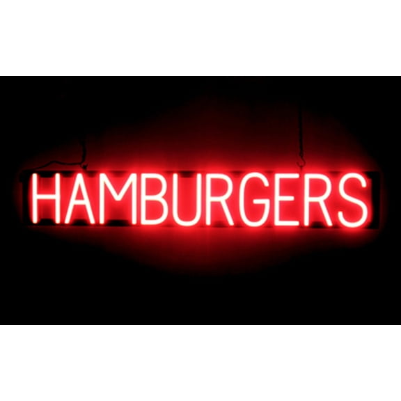 SpellBrite HAMBURGERS LED Sign for Business. 40.0" x 6.3" Red HAMBURGERS Sign Has Neon Sign Look With Energy Efficient LED Light Source. Visible from 500 Feet, 8 Animation Settings.