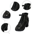 thumbnail image 4 of Rokment Vintage Platform High Heel Dress Boots for Women Ladies Fashion Leather Pointed Toe Lace up Block Lug Soles Ankle Booties Fall Winter Black Size 6, 4 of 6