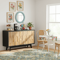 GOMYHOME 59" Modern Wood Sideboard Buffet Cabinet with Textured 4 Doors, Black/Natural Finish