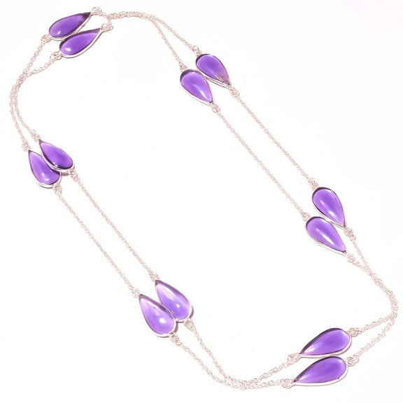 African Amethyst Gemstone Necklace Handmade Women's Chain Jewelry 36" CH 4285