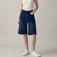 thumbnail image 2 of Vintage Washed Knee Length Jean Shorts for Women High Rise Loose Wide Leg Bermuda Denim Shorts Y2K Casual Streert Pants with Pockets Navy, 2 of 6