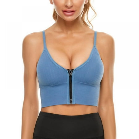 

Spdoo Women s Front Zip Push Up Bra Plus Size Ribbed Crop Top Yoga Soft Padded Sports Bra