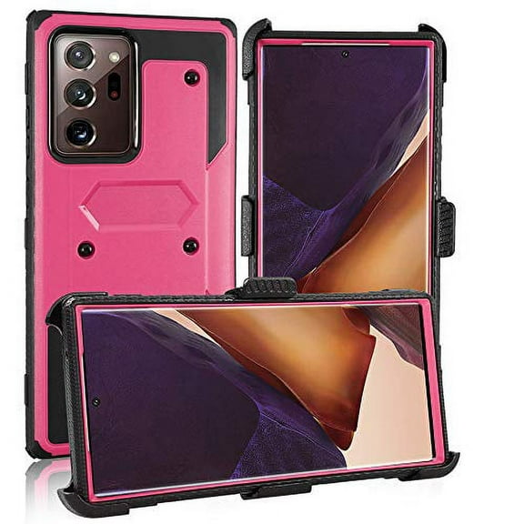 Mignova For Samsung Galaxy Note 20 Ultra Case Defender Heavy Duty Rugged Rubber Shockproof Drop Proof Holster Belt Clip Cover for Samsung Galaxy Note 20 Ultra 6.9 inch (Pink)