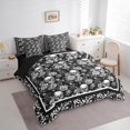 thumbnail image 3 of Feelyou Romantic Skull Bedding Comforter Set 7pcs for Women, Gothic Damask Flower Queen Bedding Sets, Western Old Fashion Reversible Queen Sheet Sets, Lightweight Room Decor, 3 of 8