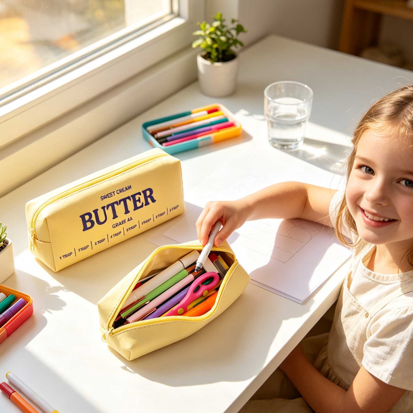 Butter-Shaped Pencil Pouch, Large Capacity Pouch For Pens, Soft Stationery Organizer for Teens