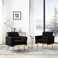 thumbnail image 4 of Accent Chair with Gold Legs, Teddy Fabric Armchair with Biscuit Tufted Back and Armrest, Sofa Chair Reading Chair for Living Room Bedroom Waiting Room, Black, 4 of 9