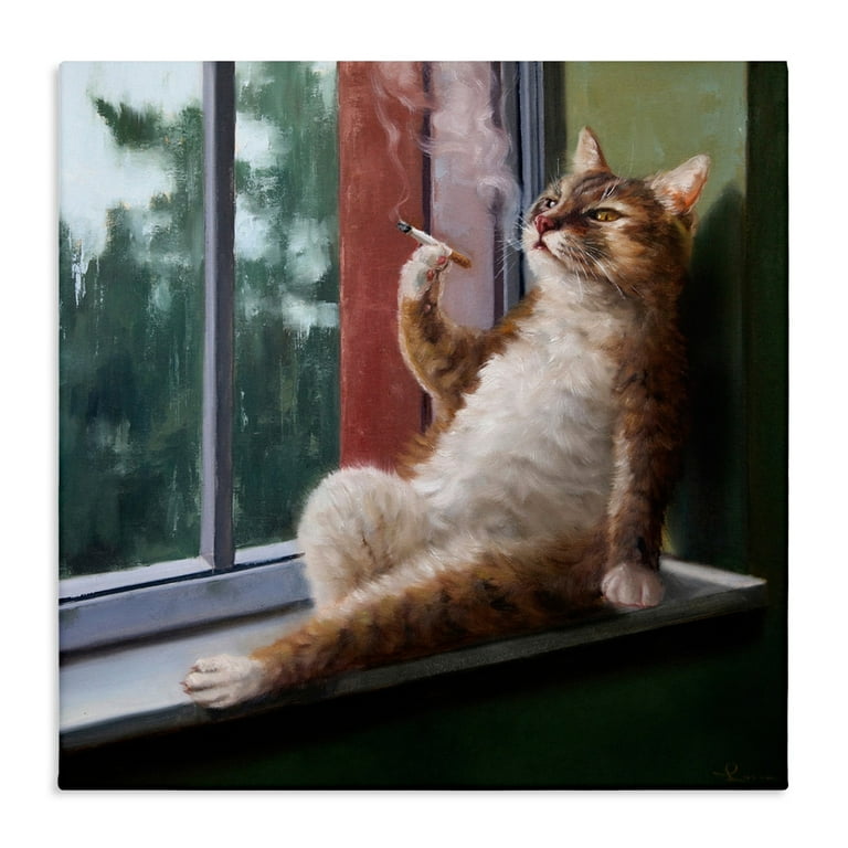animals smoking cigarettes poster Stupell House Cat Smoking Lounging in Window Pane Canvas Wall Art - Green