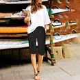 thumbnail image 5 of Knee Length Shorts for Women 2026 Summer Elastic High Waist Drawstring Wide Straight Leg Casual Shorts with Pockets, 5 of 8