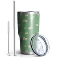 thumbnail image 2 of 30oz Green Daisy Flower Floral Pattern Tumblers Stainless Steel Tumbler with Lid and Straw,Vacuum Insulated Double Wall Travel Tumbler Cups Mug with Cleaning Brush for Coffee,Tea, 2 of 7