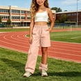 thumbnail image 2 of Linfrsh Lightweight Cargo Pants for Girls Kid Convertible Water-Resistant Zip-Off Outdoor Pants with Drawstring & Pockets(Pink,13-14 Years), 2 of 6