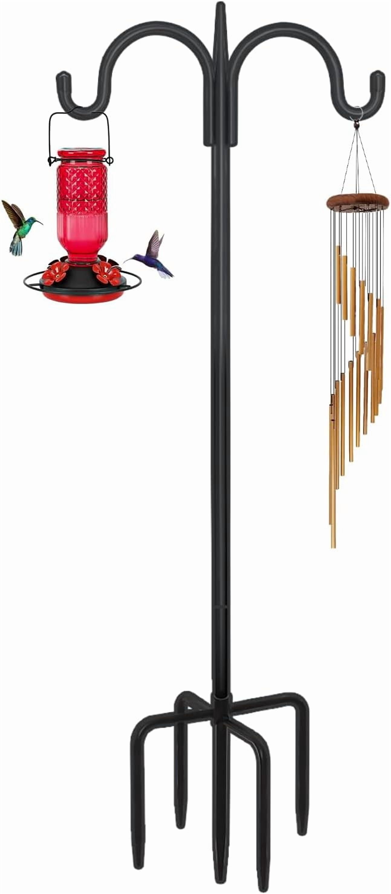 Heavy Duty Shepherds Hook 92" Triple Hooks - Metal 5-Prong Base, Adjustable (44/60/76/92") - 15lb Capacity Bird Feeder Pole for Hanging Plants, Solar Lanterns, Wind Chimes, 1 Pack